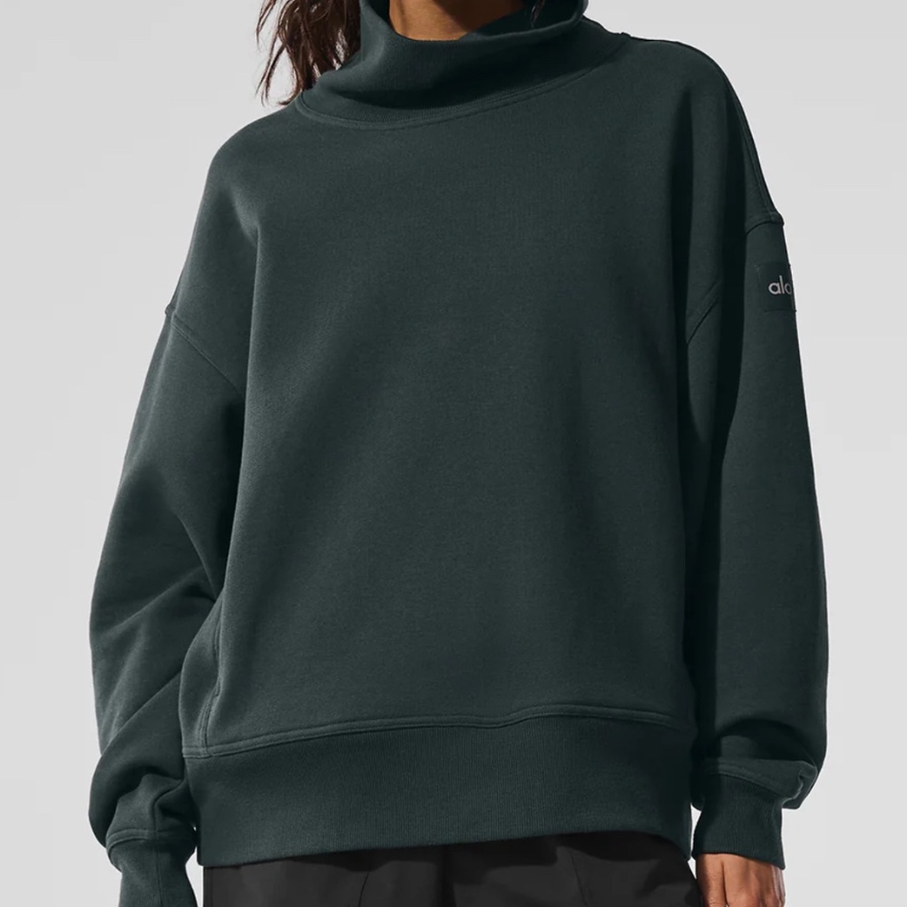 alo Hazy Mock Neck Pullover Charcoal Green XS SOLD OUT